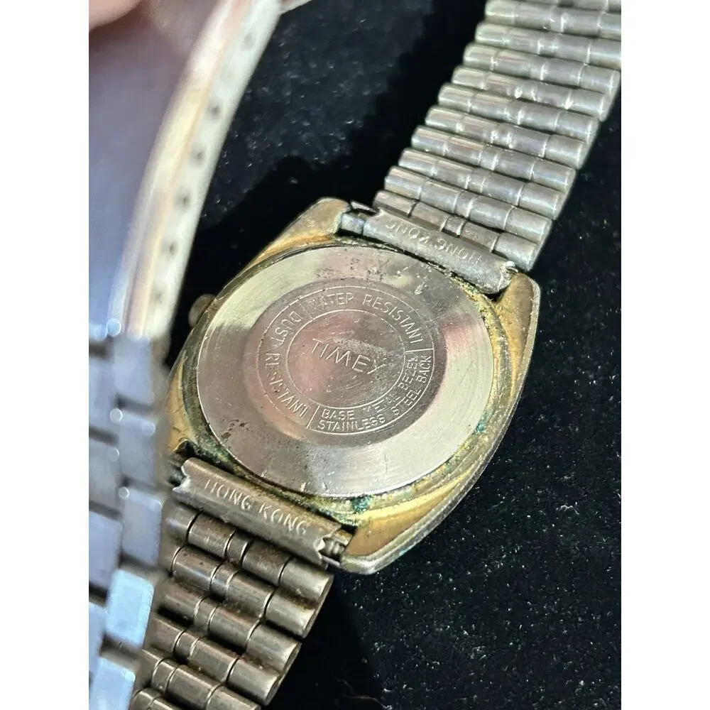Timex Sprite calendar watch, gold tone cushion case, fume/sunburst dial parts